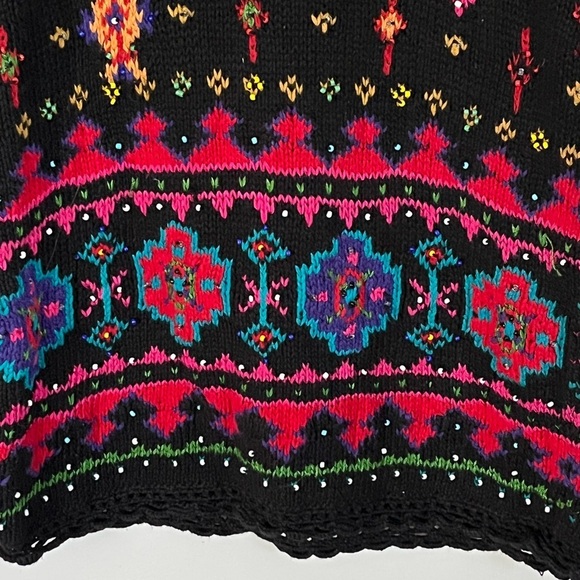 Casual Corner Limited Edition Vintage Hand Knit Allover Embroidered Sweater M - Picture 3 of 12